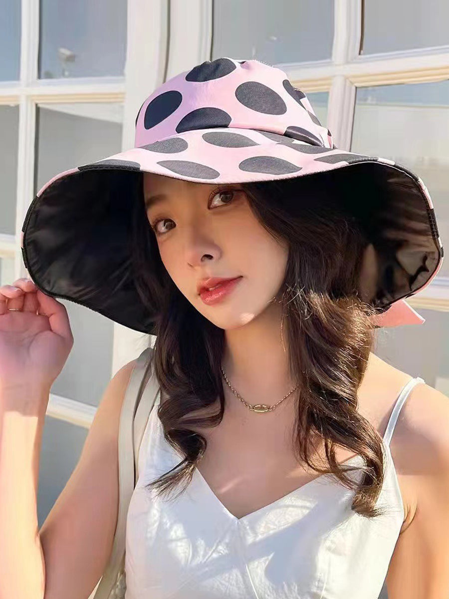 Women Summer Casual Dot Print Bowknot Sunproof Hat FG1016 Ada Fashion