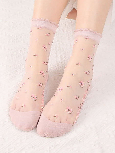 8 Pairs Women Summer Floral Jacquard Thin Socks LL007 BUYKUD