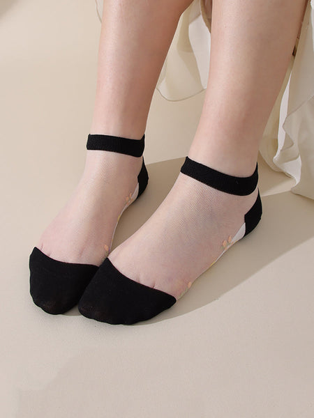 5 Pairs Women Summer Jacquard Thin Socks OO1033 BUYKUD
