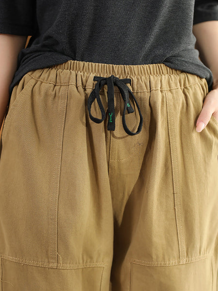 Women Autumn Vintage Solid Spliced Pocket Harem Pants AI1030 BUYKUD