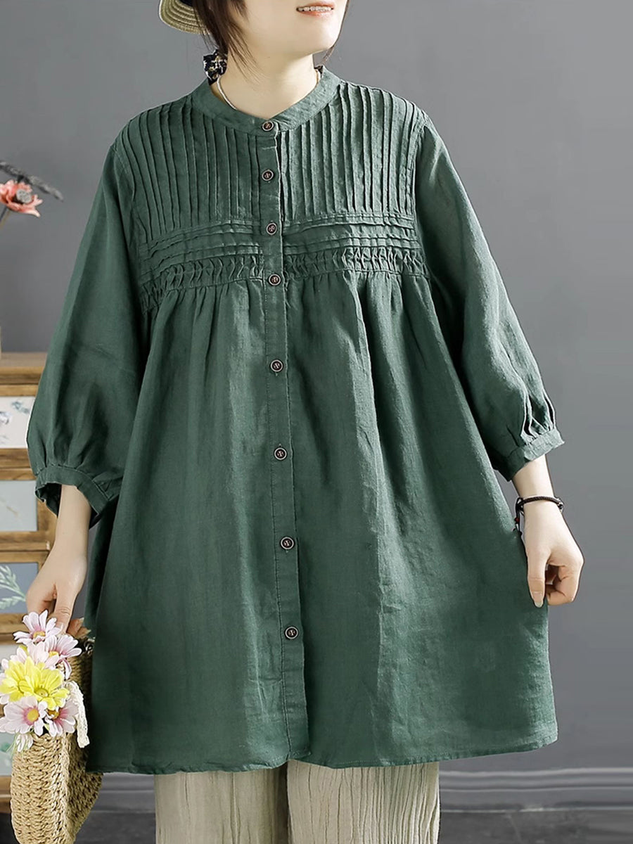 Women Artsy Summer Shirred Solid Linen Shirt SC1058 Ada Fashion