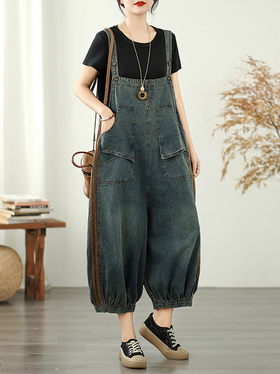Jumpsuits Summer Worn Stripe Denim Women Loose FashionChic