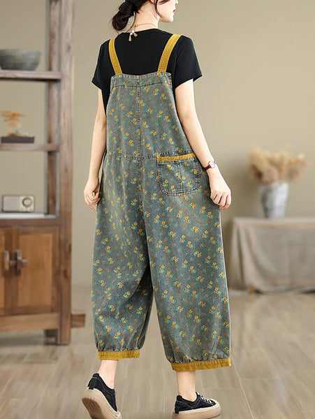 Women Casual Denim Jumpsuits Floral Wide-leg Summer FashionChic