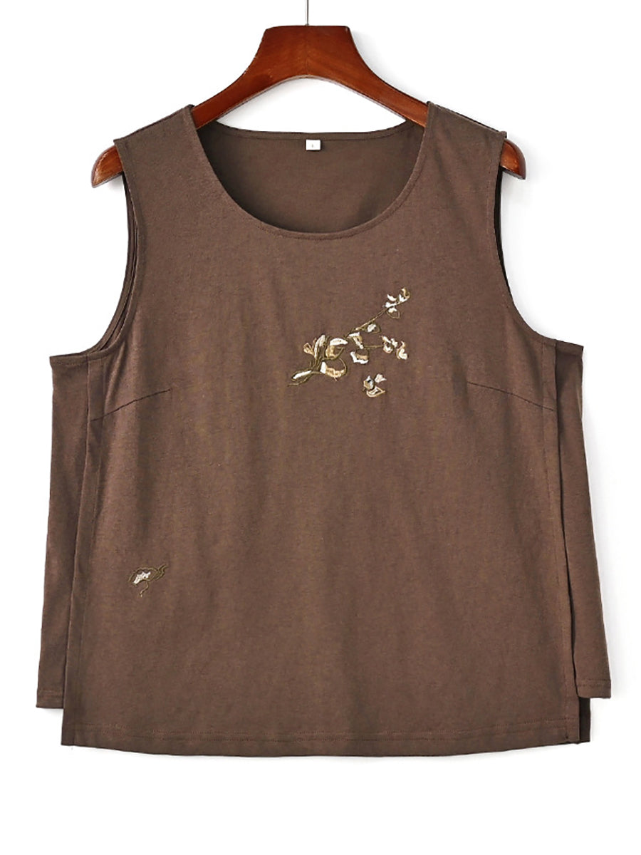 Women Summer Artsy Rmboidery O-Neck Cotton Vest PP1042 QMCJ