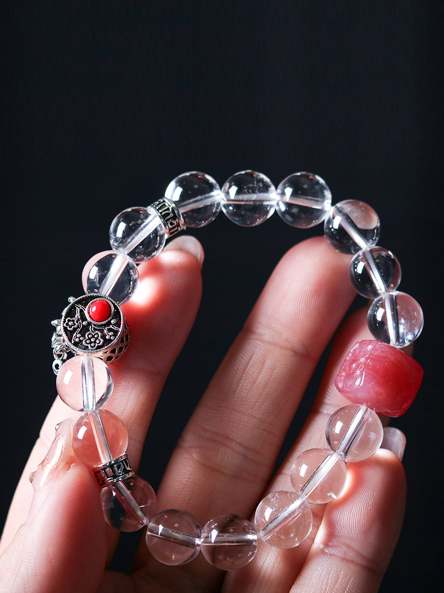 Women Ethnic White Crystal Woven Bracelet KL1045 Ada Fashion