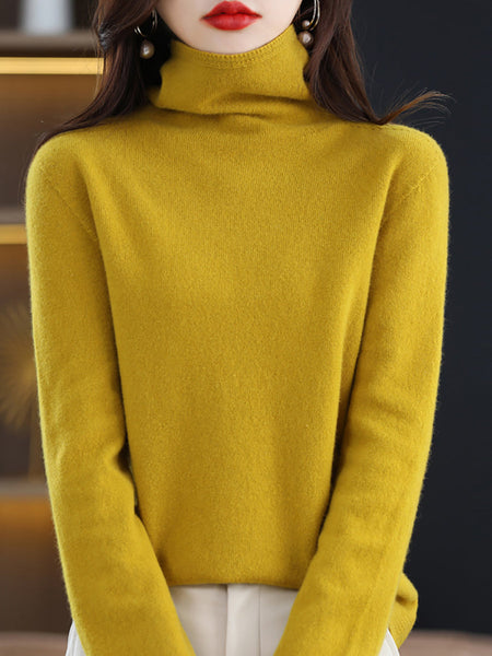 Women Autumn Casual Turtleneck 100%Wool Knit Sweater AK1018 Genistyle Shop
