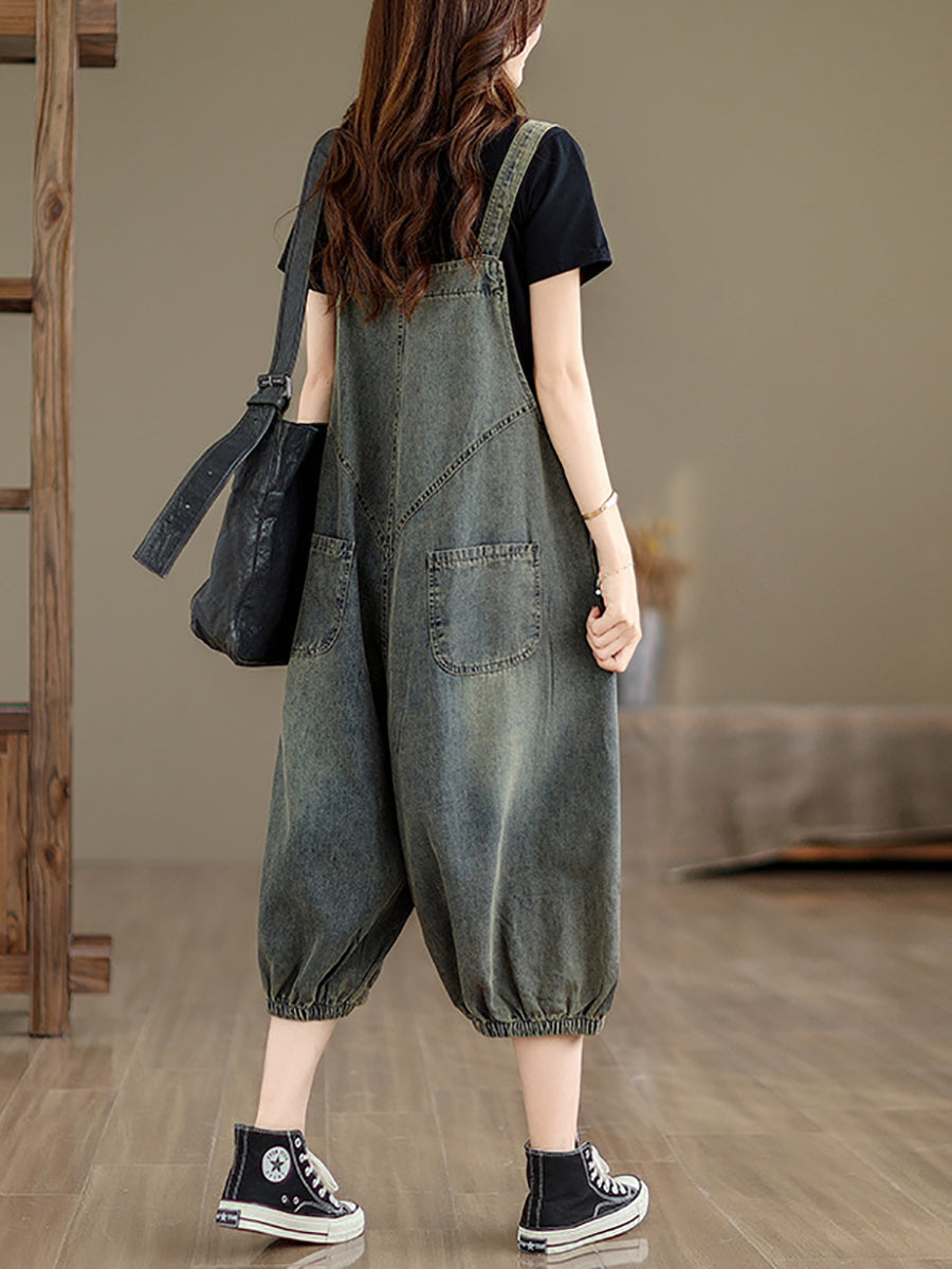 Women Retro Summer Solid Pocket Denim Jumpsuits FG1035 Ada Fashion