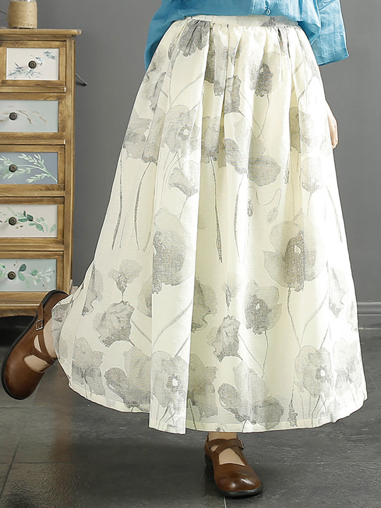 Women Summer Ink-print Shirred Loose Skirt KL1027 Ada Fashion