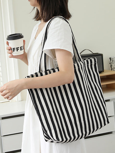 Casual Women Stripe Shoulder Canvas Bag FashionChic