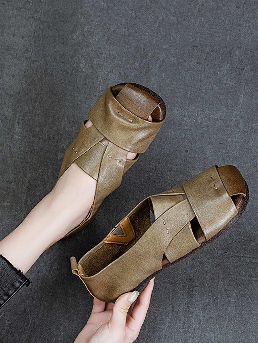 Vintage Flat Women Genuine Leather Sandals FashionChic