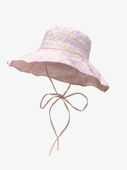 Women Summer Artsy Plaid Sunproof Large Brim Hat ZZ1042 Ada Fashion