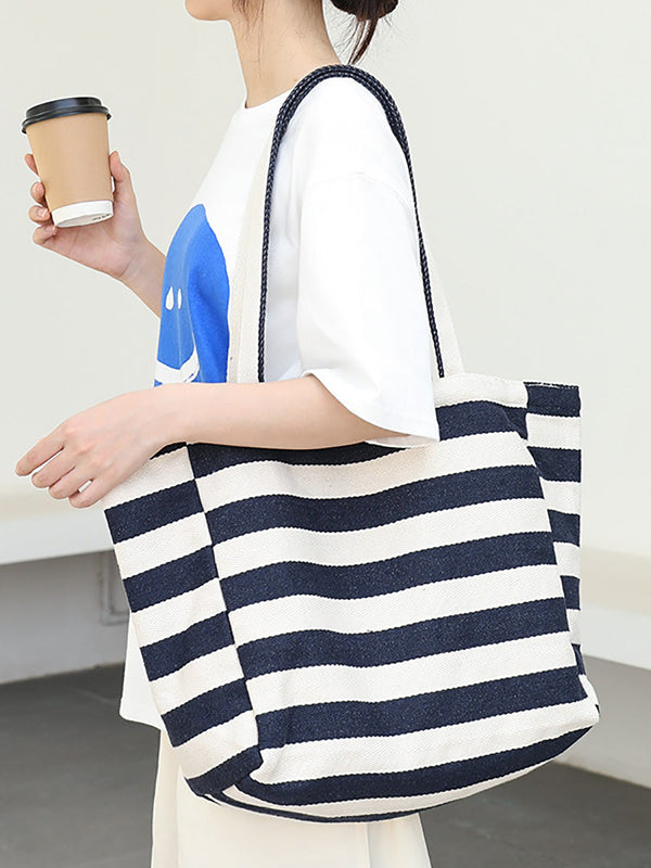 Women Casual Stripe Canvas Large Capacity Shoulder Bag CX044 LCPJ