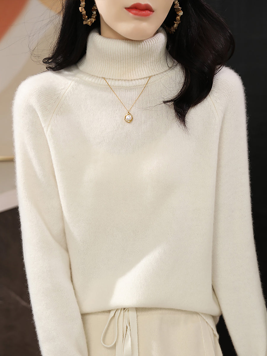 Women Autumn Solid Knit 100%Wool Turtleneck Sweater QM031 BK