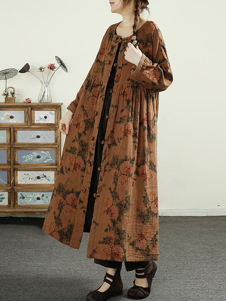 Women Ethnic Flower Button Linen Shirt Coat AI1017 ZMMM