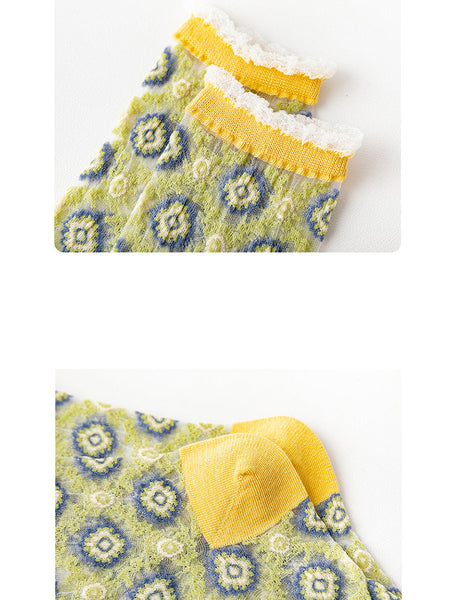 5 Pairs Women Flower Jacquard Lace Socks AS1010 Ada Fashion