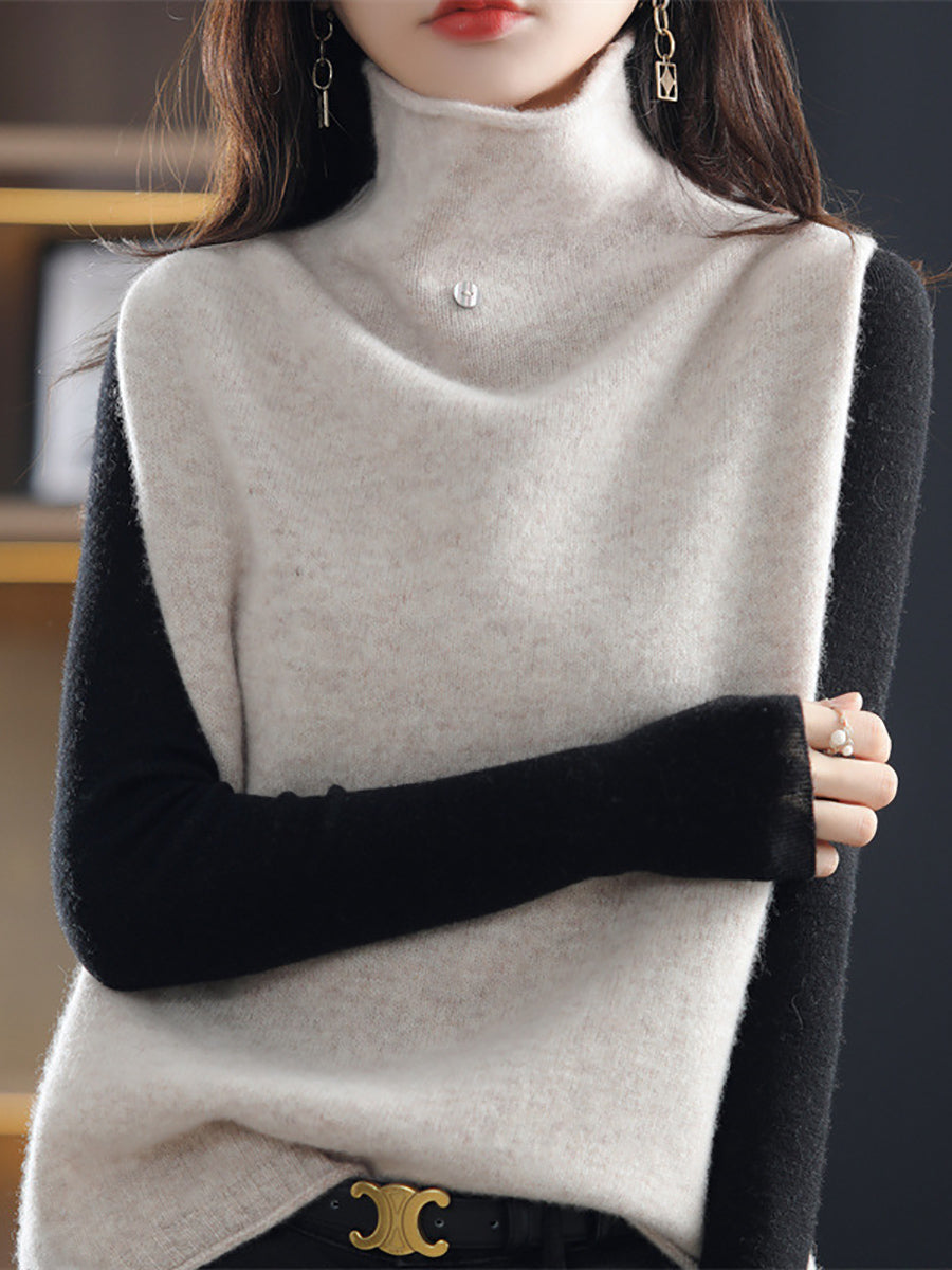 Women Casual Wool Turtleneck Soft Knit Vest QU025 BUYKUD