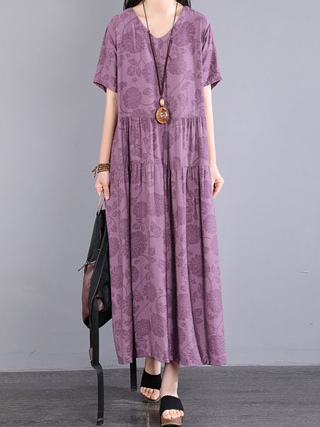 Plus Size Women Summer Artsy Flower Spliced Dress KL1024 Ada Fashion