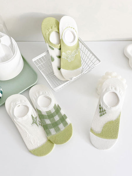 5 Pairs Women Summer Green Thin Short Socks II1030 BUYKUD