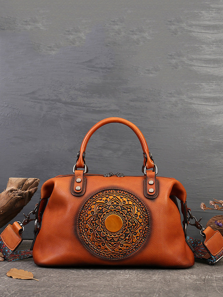 Women Leather Flower Spliced Capacity Hand Bag Shoulder Bag AX1007 Genistyle Shop