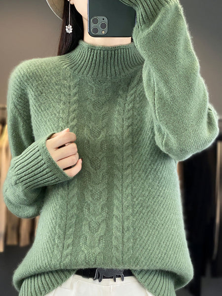 Women Autumn Half Turtleneck Wool Warm Twist Knit Sweater AV1009 Genistyle Shop