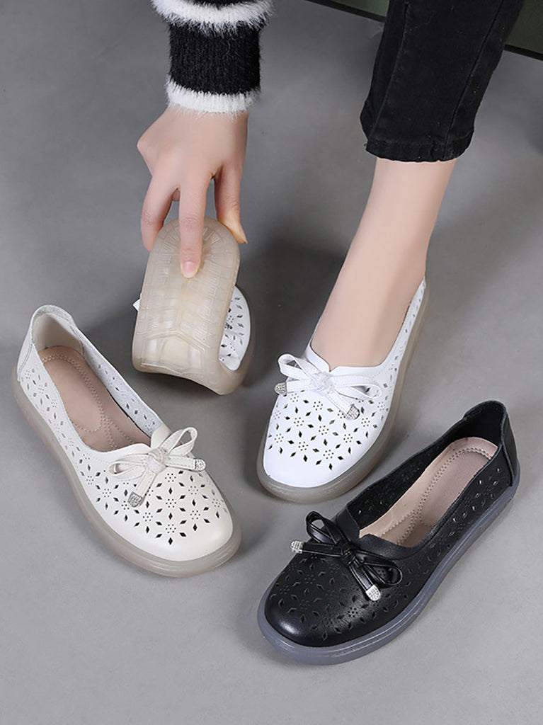 Women Casual Summer Solid Cutout Leather Flat Shoes KL1043 Ada Fashion