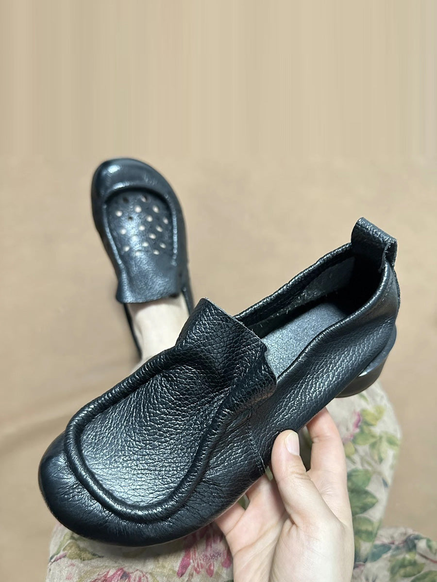 Women Summer Retro Soft Genuine Leather Low Heel Shoes CX013 XRXY