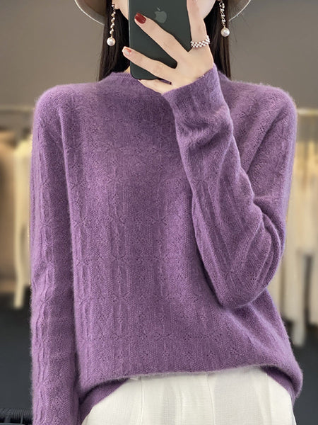 Women Autumn Casual Turtleneck 100%Wool Knit Sweater QU028 BK
