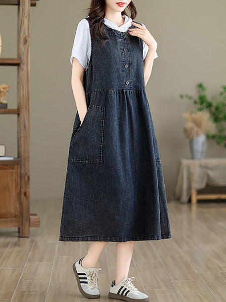 Women Casual Summer Solid Denim Vest Dress XX1026 Ada Fashion