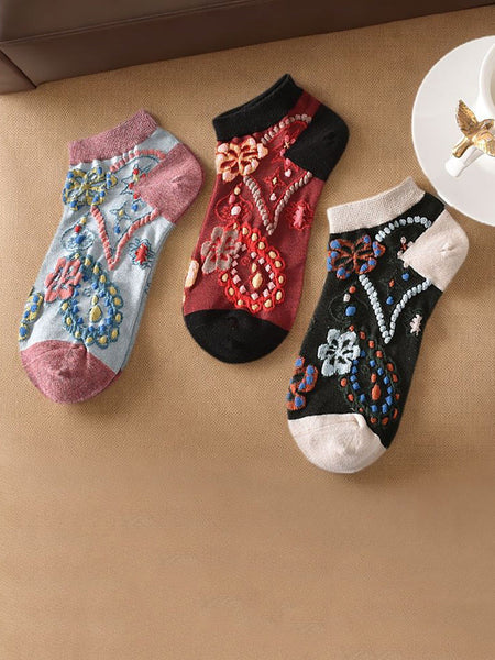 5 Pairs Women Summer Flower Jacquard Short Socks CO1040 Ada Fashion