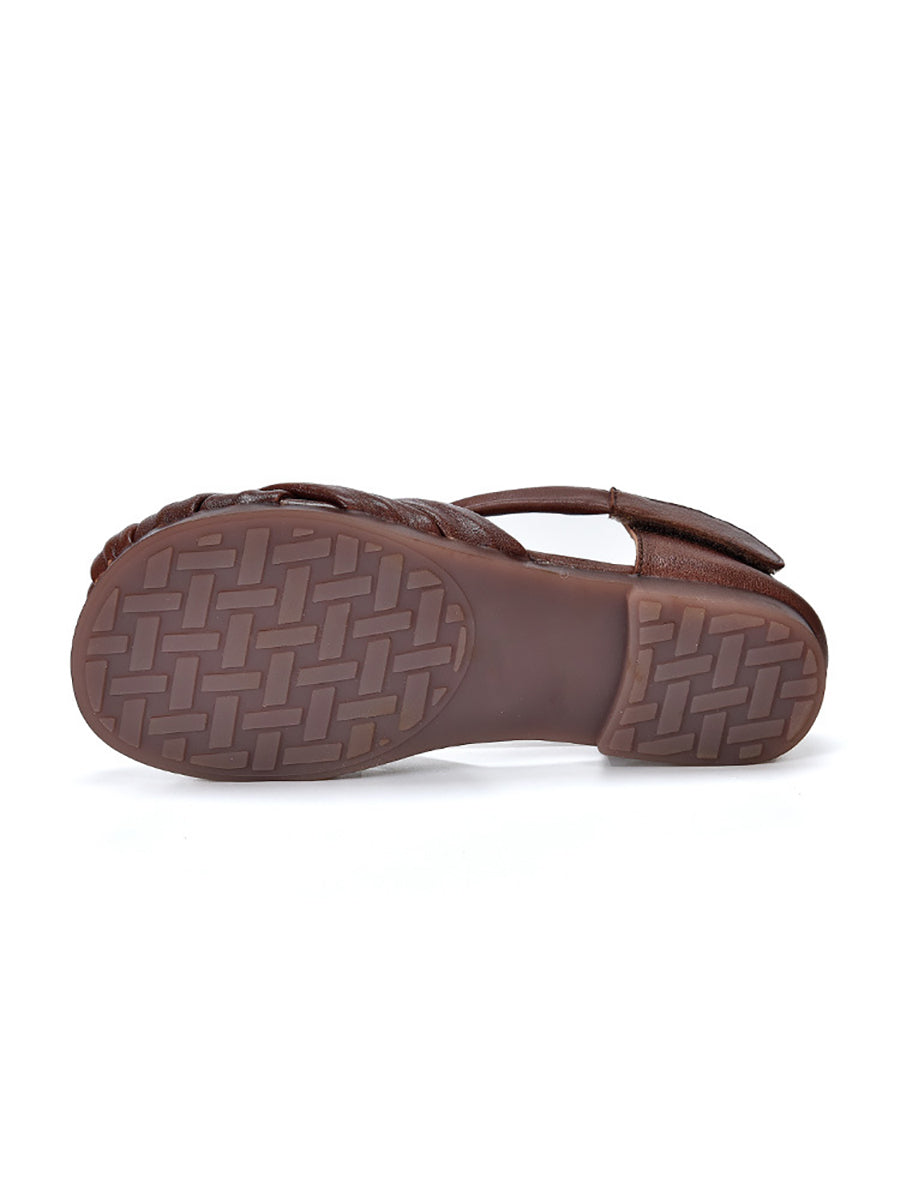 Summer Leather Flat Retro Women Weave Genuine Shoes FashionChic