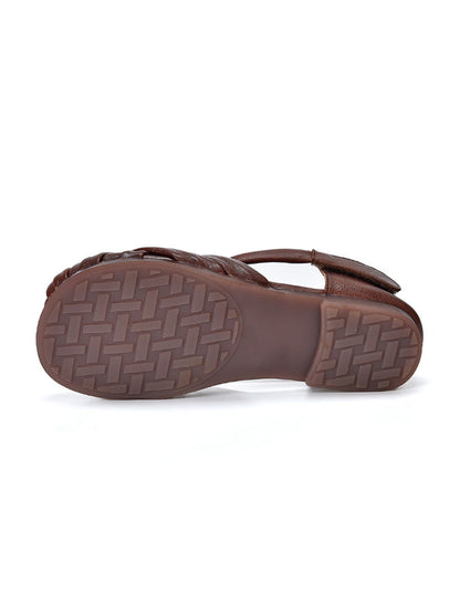 Summer Leather Flat Retro Women Weave Genuine Shoes FashionChic