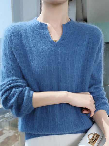 Women Autumn V-Neck Solid Wool Warm Knit Sweater AV1013 Genistyle Shop