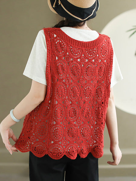 Women Artsy Knitted Cutout V-Neck Vest AS1046 Ada Fashion