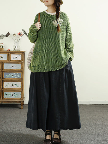 Women Casual Autumn O-Neck Solid Knit Sweater AT1025 BUYKUD