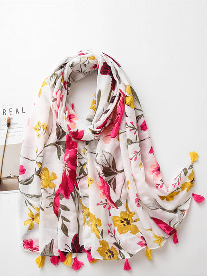 Women Summer Flower Print Tassel Shawl Scarf TY1014 Ada Fashion