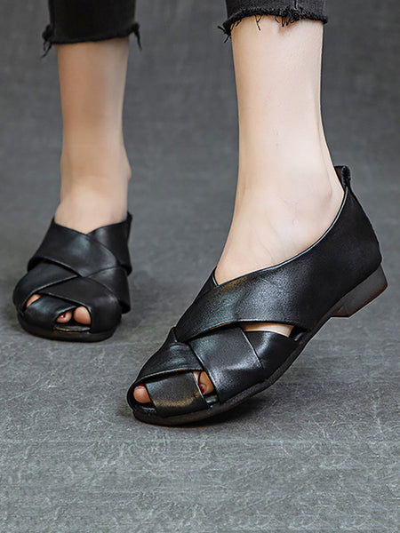 Women Summer Soft Leather Spliced Low-Heel Shoes CV1035 Ada Fashion