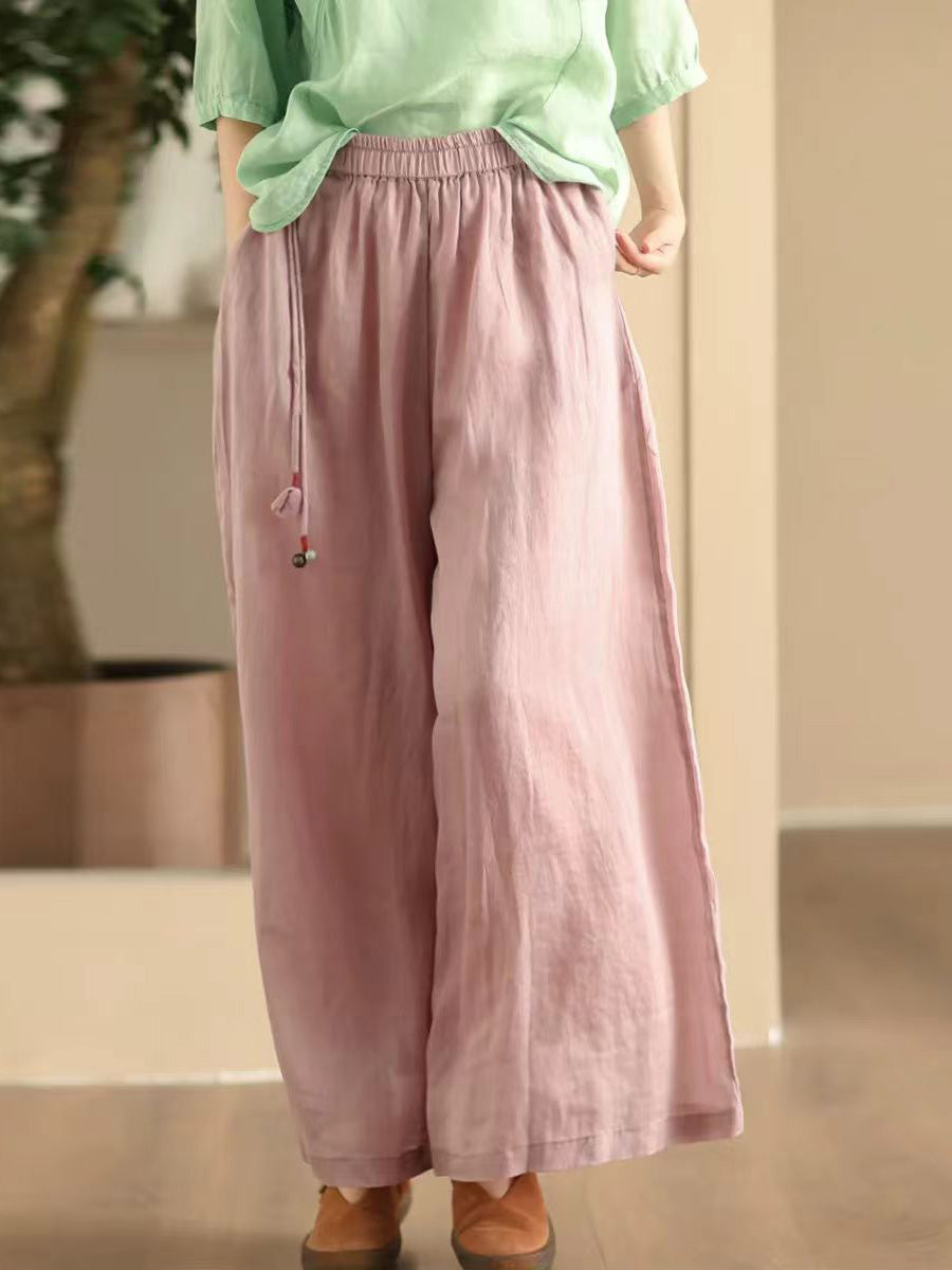 Women Summer Dual-layer Wide-leg Ramie Pants FD049 ZMMM