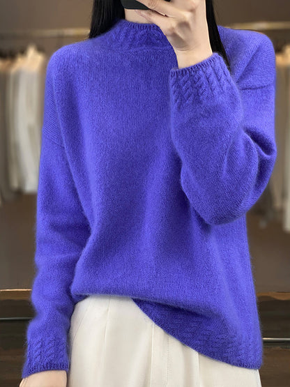Women Autumn Half-Turtleneck Knit 100%Wool Sweater QU010 BK
