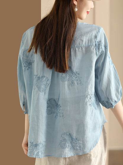 Women Summer Artsy Embroidery Ramie Shirt TY1020 Ada Fashion