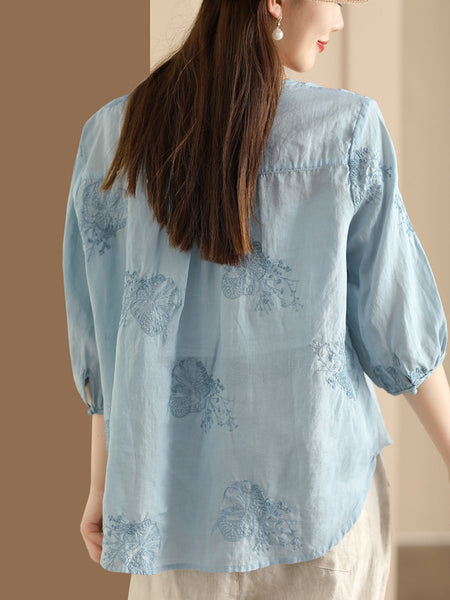 Women Summer Artsy Embroidery Ramie Shirt TY1020 Ada Fashion