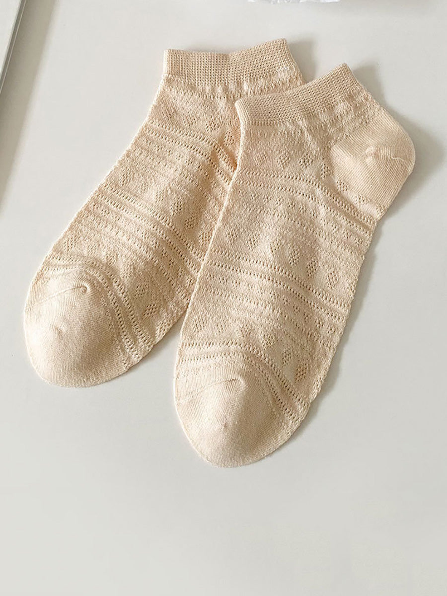 5 Pairs Women Summer Artsy Jacquard Cotton Short Socks CX018 BUYKUD