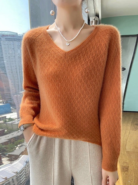Women Autumn Casual Cashmere Knit V-Neck Sweater AK1040 Genistyle Shop