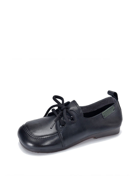 Women Summer Retro Solid Leather Square Toe Flat Shoes CX041 TZTJ