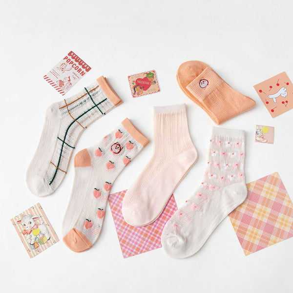 5 Pairs Women Summer Japan Style Cute Print Socks CC033 XXZZ