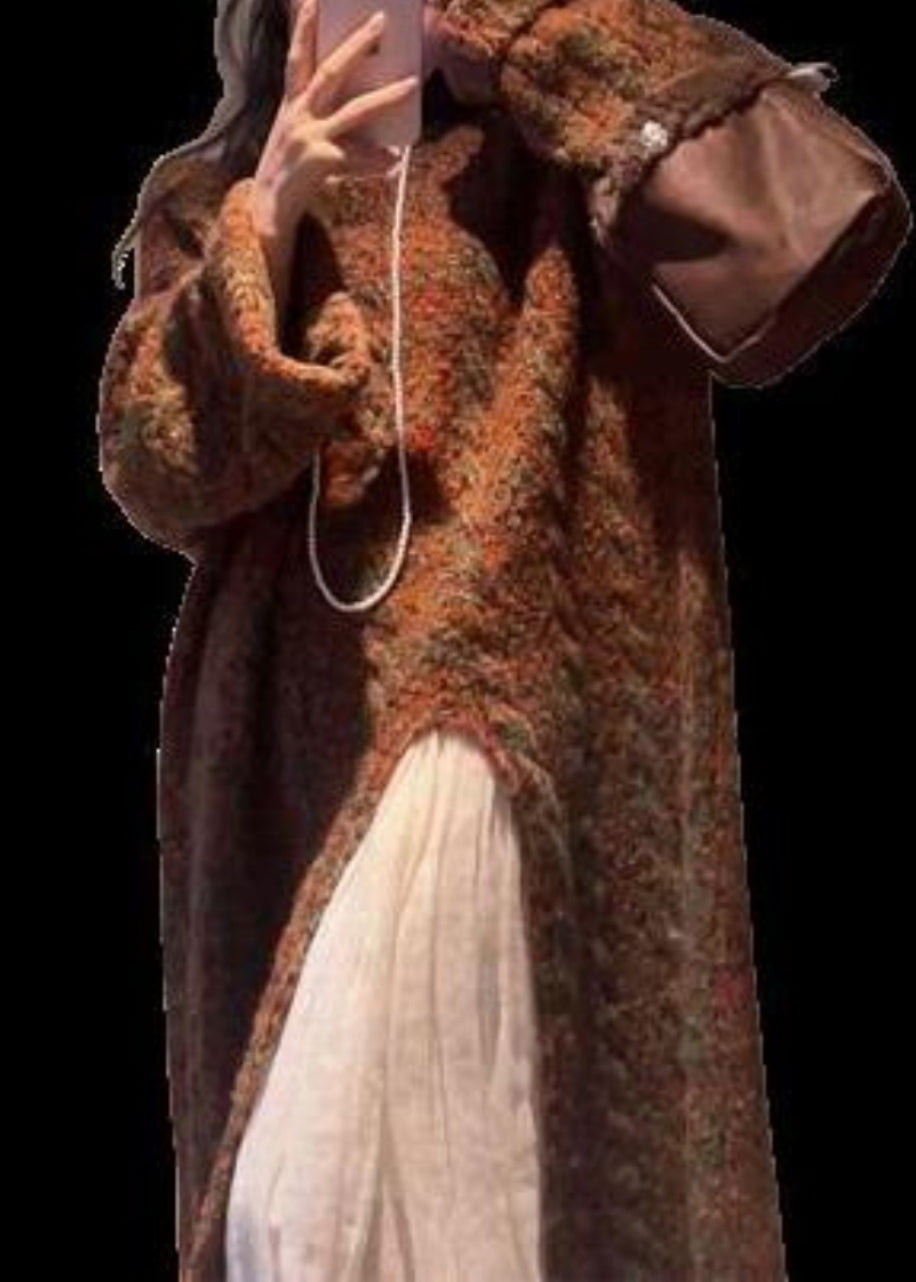 Handmade Coffee O-Neck Asymmetrical Cotton Knit Long Sweaters Winter WV024 ABC