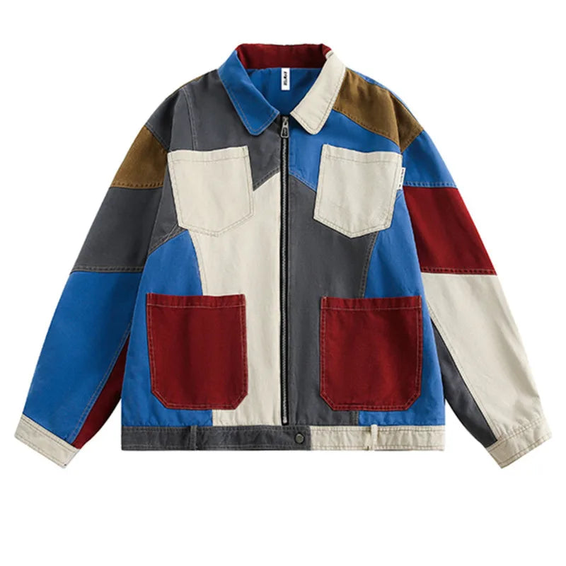 Art Lapel Blue Colorblock Long Sleeve Zip-up Denim Jacket TW017 ABC