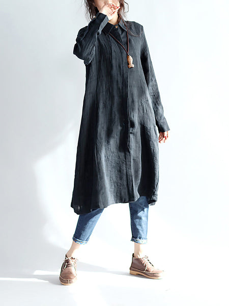 Plus Size Women Casual Solid Spring Black Long Shirt AS1030 Ada Fashion