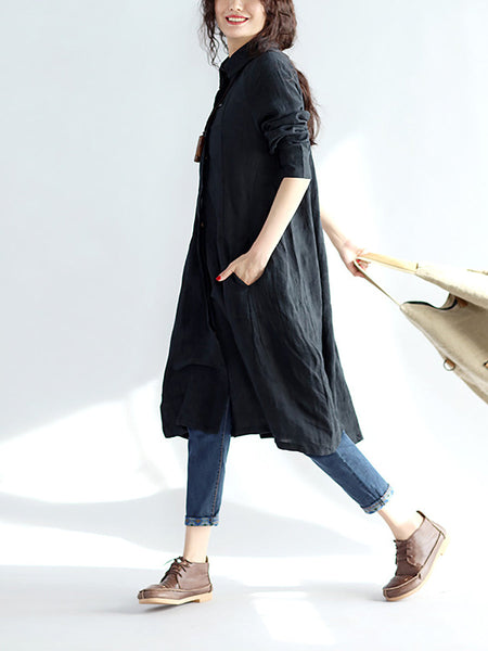 Plus Size Women Casual Solid Spring Black Long Shirt AS1030 Ada Fashion