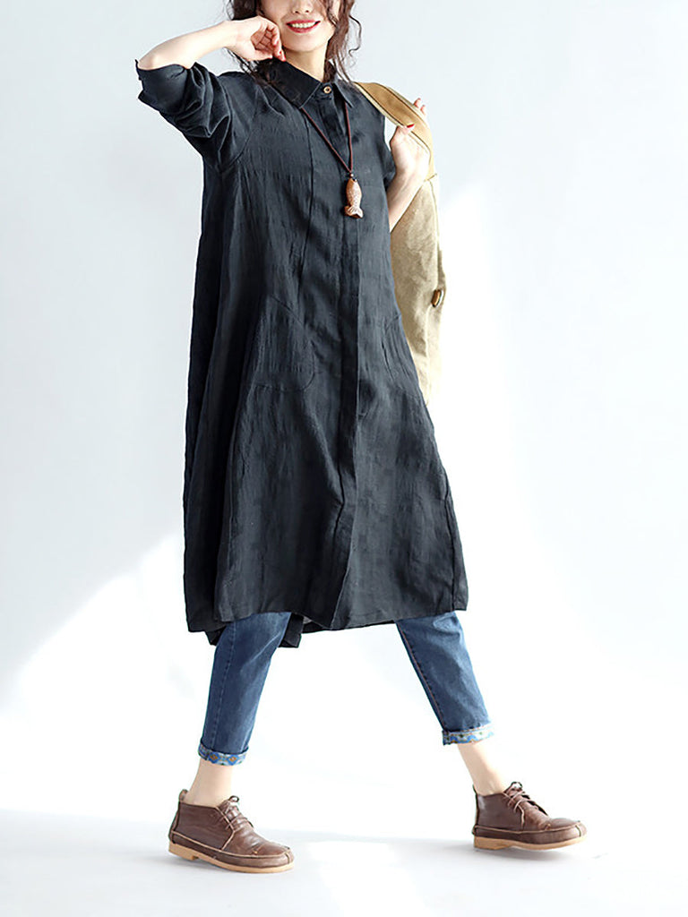 Plus Size Women Casual Solid Spring Black Long Shirt AS1030 Ada Fashion