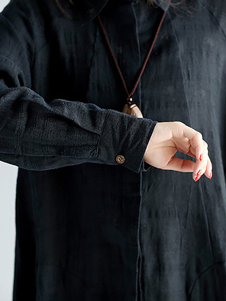Plus Size Women Casual Solid Spring Black Long Shirt AS1030 Ada Fashion
